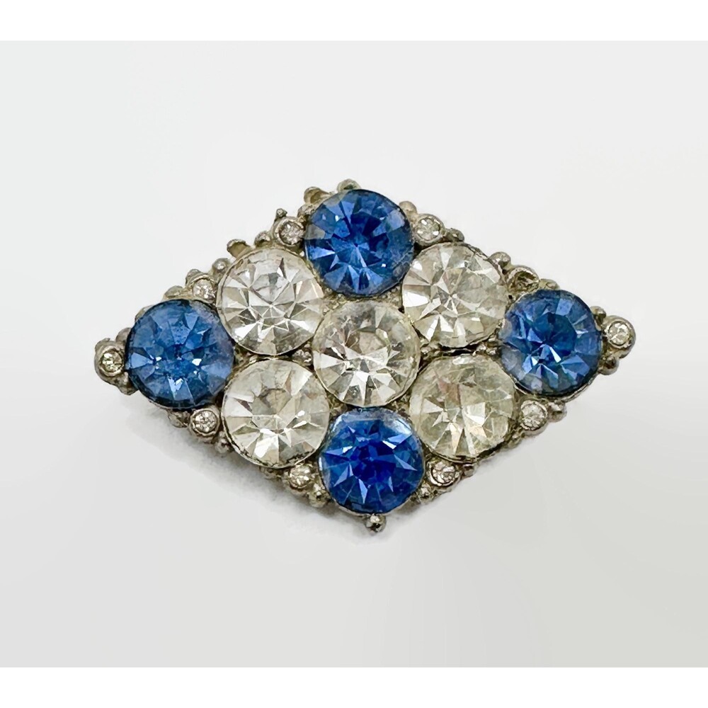 Vintage Art Deco Rhinestone Brooch: Blue & Clear Glass, 1930s